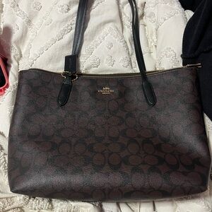 Coach Dark Brown Signature Tote with Black Accents